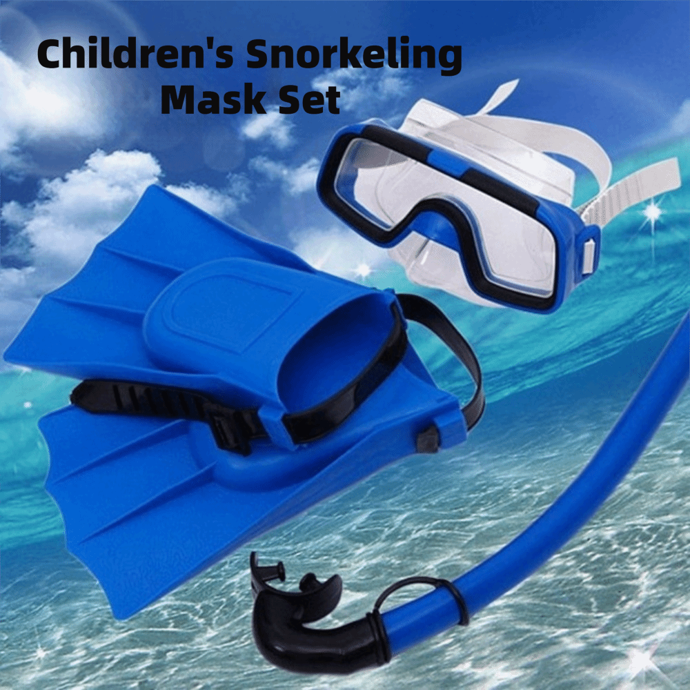 Freediving Mask Set - ชุดหน้ากากดำน้ำเด็กแบบกันฝ้ารุ่นใหม่ ปรับได้ ใช้งานง่าย พร้อมแว่นตาว่ายน้ำ PVC ชุดสน็อกเกิลและฟิน
