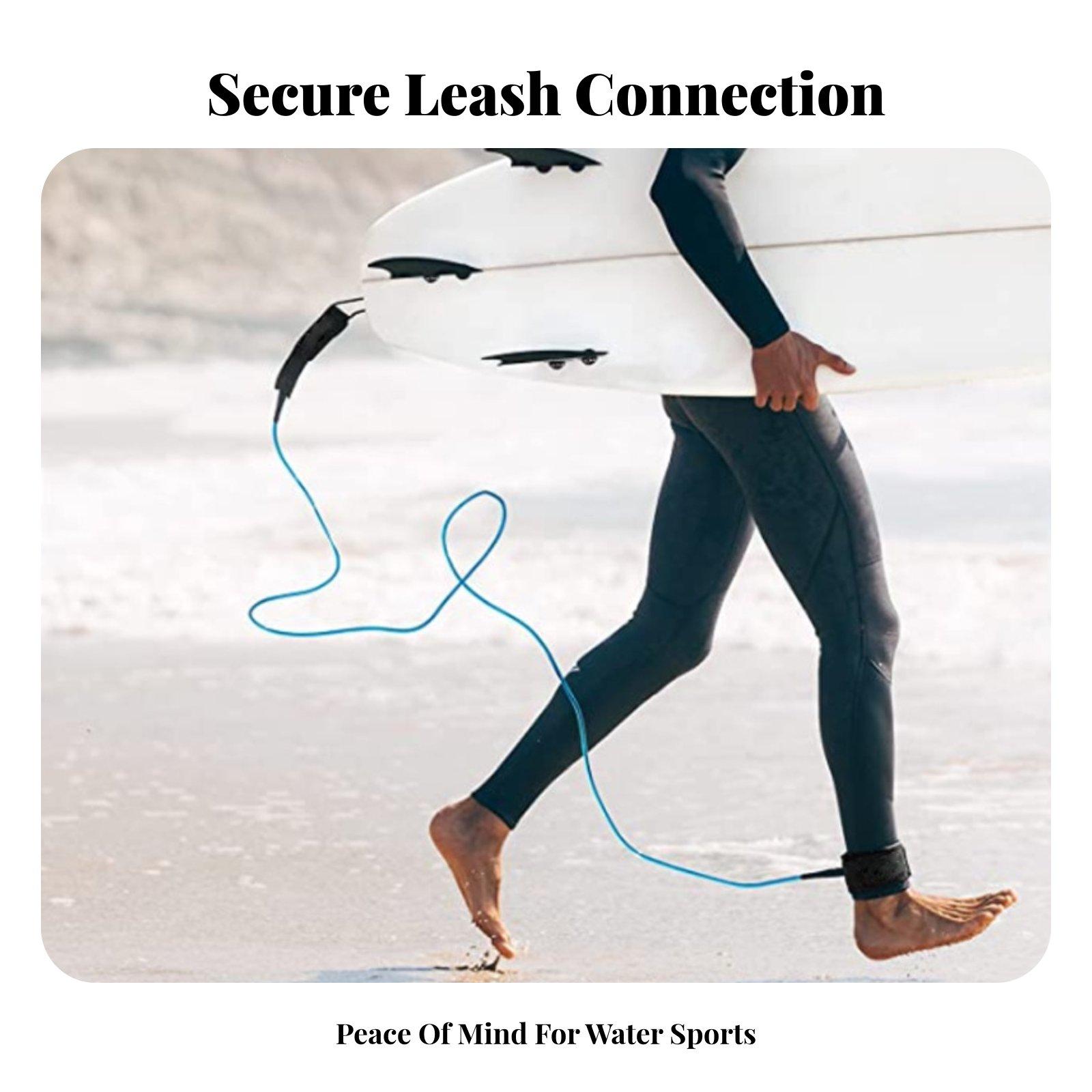 Surfboard Leash Ankle - สายจูงเซิร์ฟแบบไม่มีปมสำหรับบอร์ด พร้อมหัวหมุนสแตนเลส ยาว 10 ฟุต สายรัดข้อเท้าที่สวมใส่สบายสำหรับการเล่นเซิร์ฟ